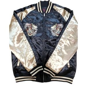 SUKAJAN JAPANESE DRAGON X SUKAJAN SILK BOMBER Blk/GOLD JACKET Sz L (RUNS SMALL)